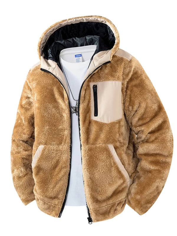 Men's Furry Zip Up Hoodie Khaki Bazaare Mart Fleece Hoodie