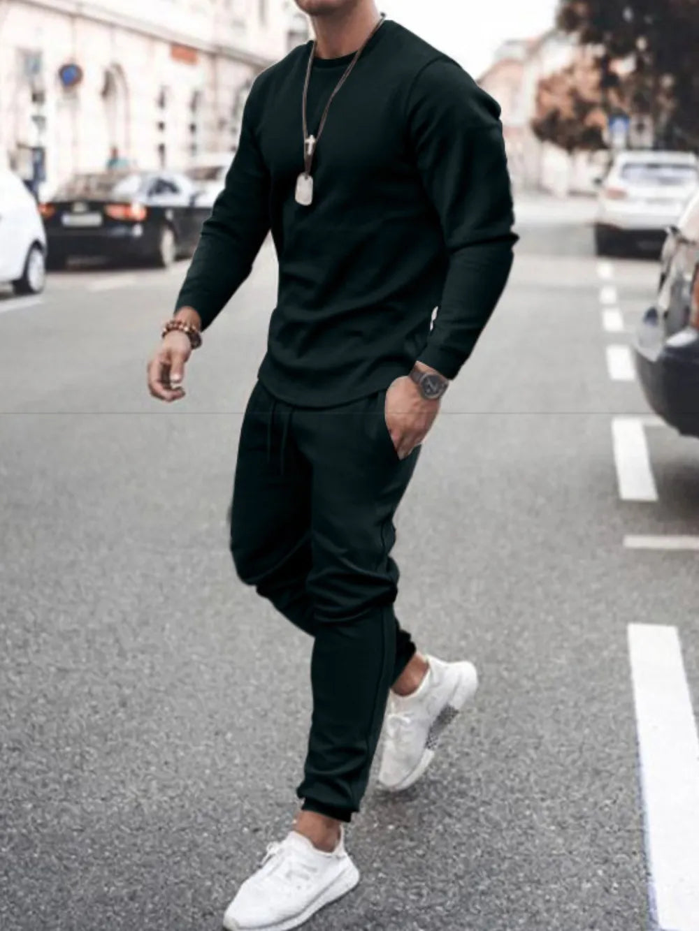 Men's Long Sleeve Top and Pants Set Black Bazaare Mart Casual Pants Outfit