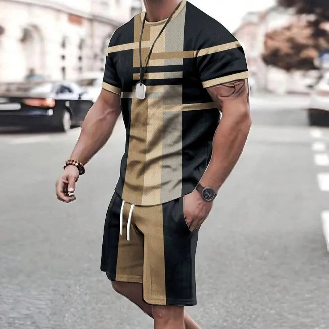 Men's Mesh Abstract Print Shorts Set