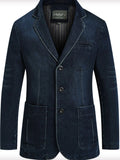 Men's Single-Breasted Denim Blazer Dark Blue Bazaare Mart Denim Jacket
