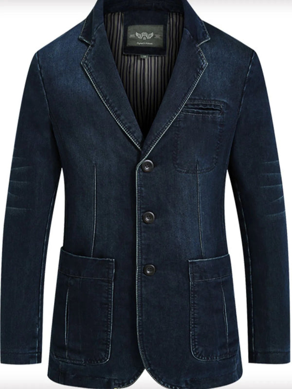 Men's Single-Breasted Denim Blazer Dark Blue Bazaare Mart Denim Jacket