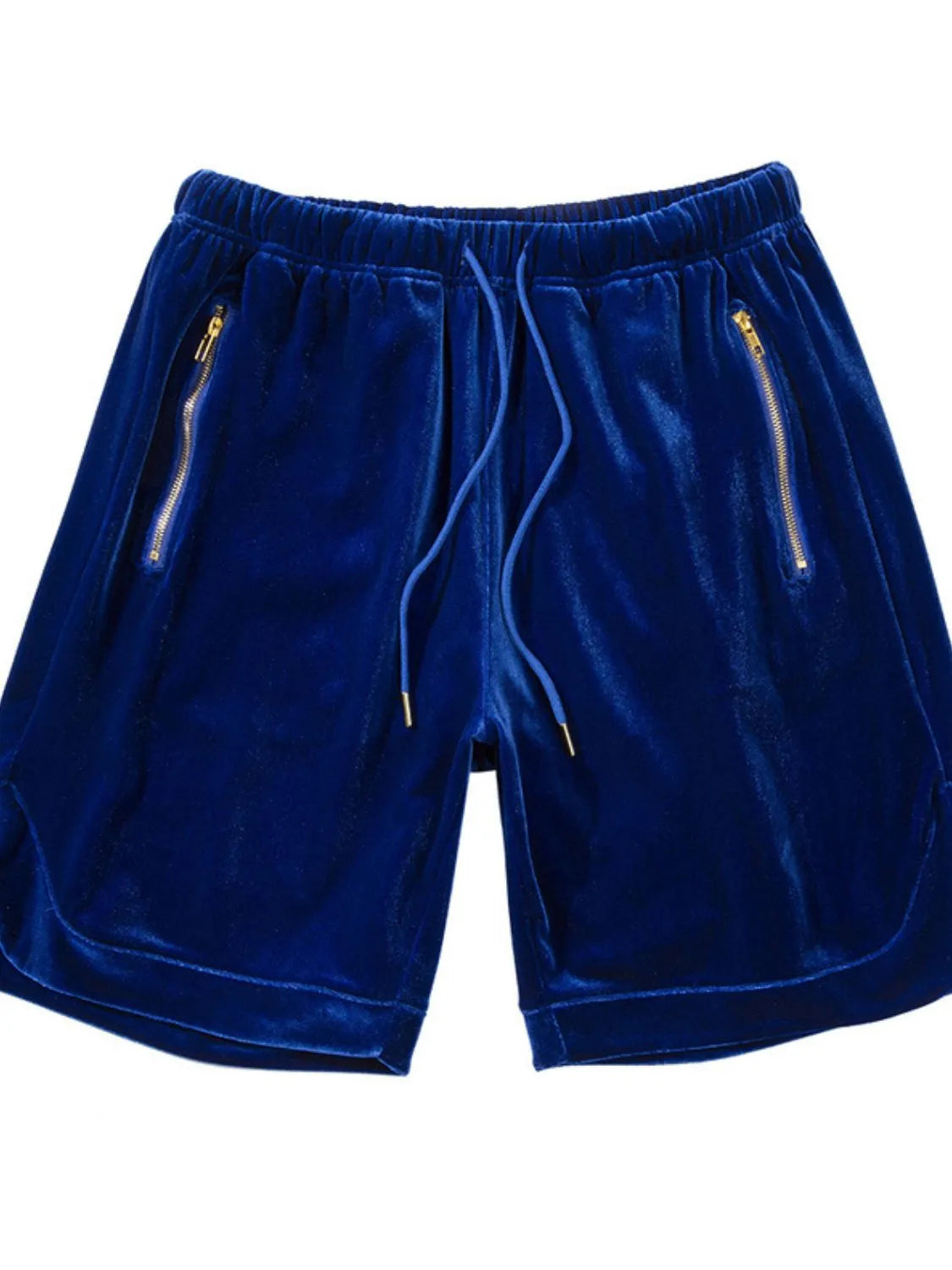 Blue velvet lounge shorts with zipped pockets drawstring 