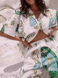 Mermaid Button Up Shirt and Pants Set Off-white Trendsi Printed Button Up Shirt and Pants Set