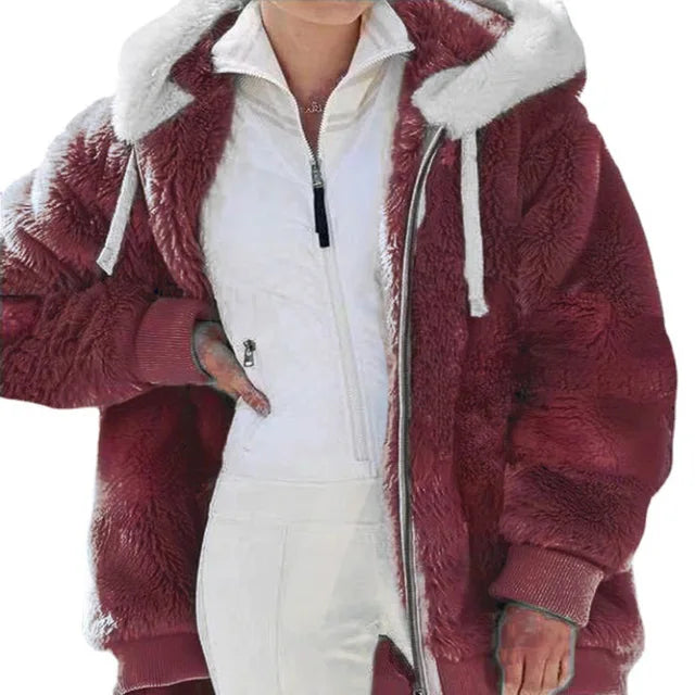 Plush Furry Hooded Jackets For Women