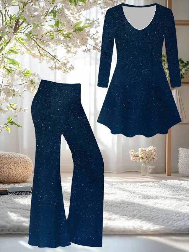 Navy Blue Glitter Two-Piece Pants Set Bazaare Mart 2pc Pants Set
