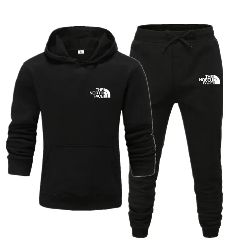 Black hoodie and jogger set with The North Face logo 