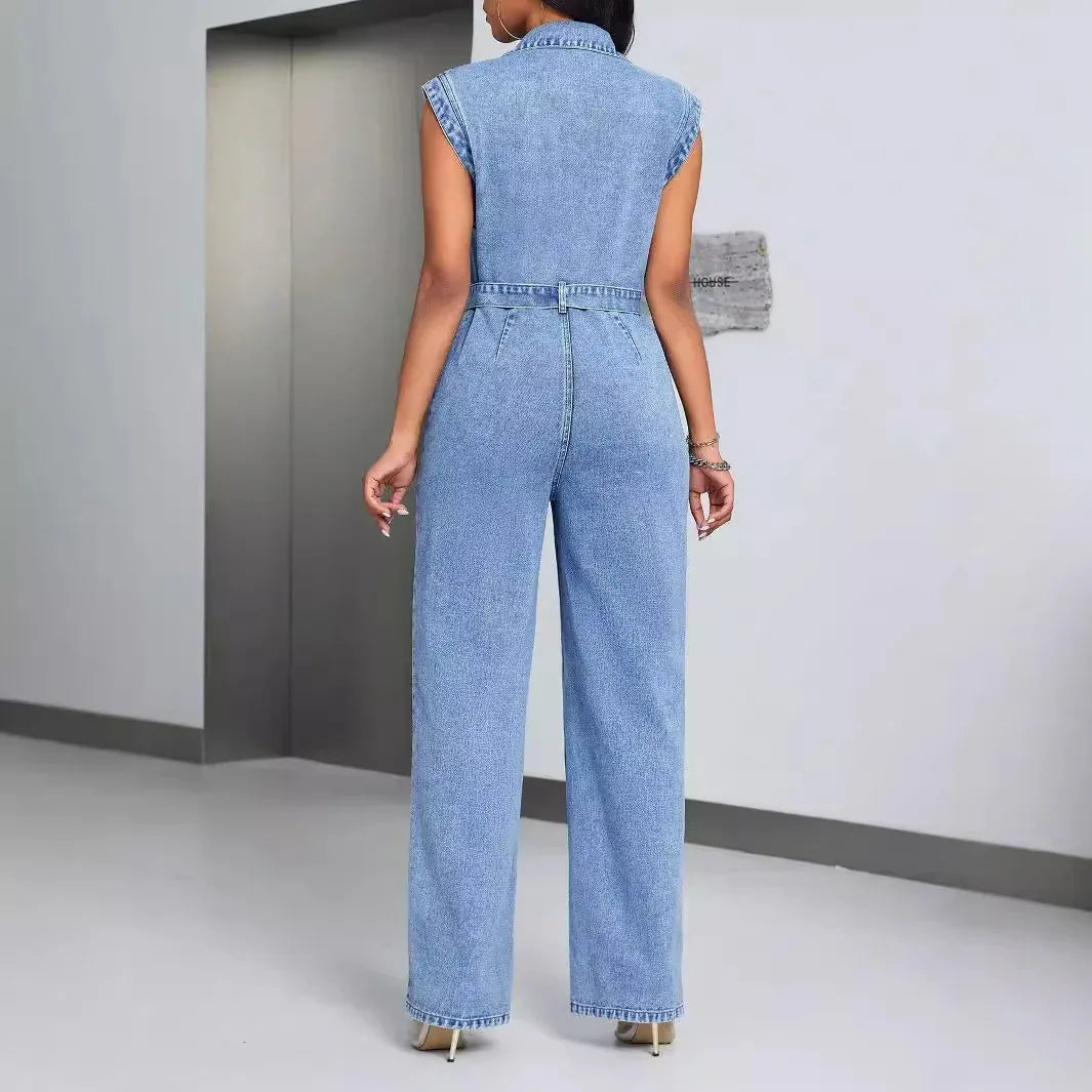 Sleeveless Denim Tie Waist Jumpsuit Bazaare Mart Denim Overalls