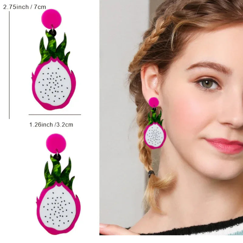 Acrylic Fruit Vegetable Earrings Pitaya J1 Bazaare Mart Fruit Earrings