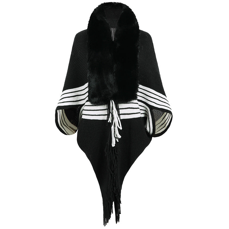 Women's Striped Fur Collar Sweater - Bazaare Mart