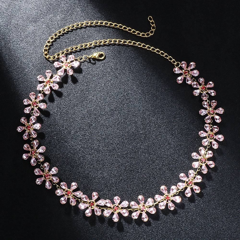 Rhinestone Clavicle Flower Necklace