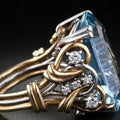 Exquisite French Retro Gold and Faux Aquamarine Zircon Cocktail Ring Gold Bazaare Mart Aquamarine Zircon Ring