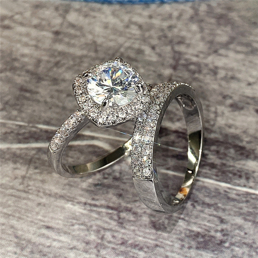 Zircon Solitaire and Wedding Band Ring Set