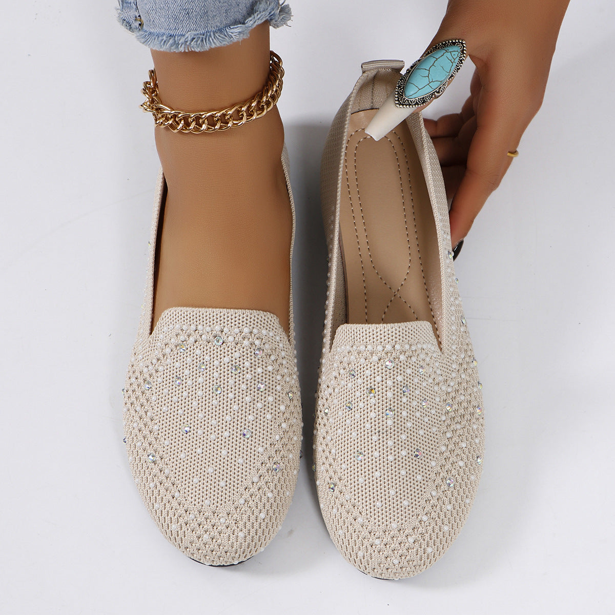 Sparkly Mesh Slip On Flats