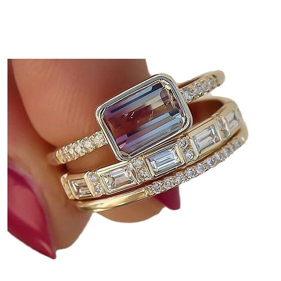 Gold Rhinestone 3 pc Set Ring