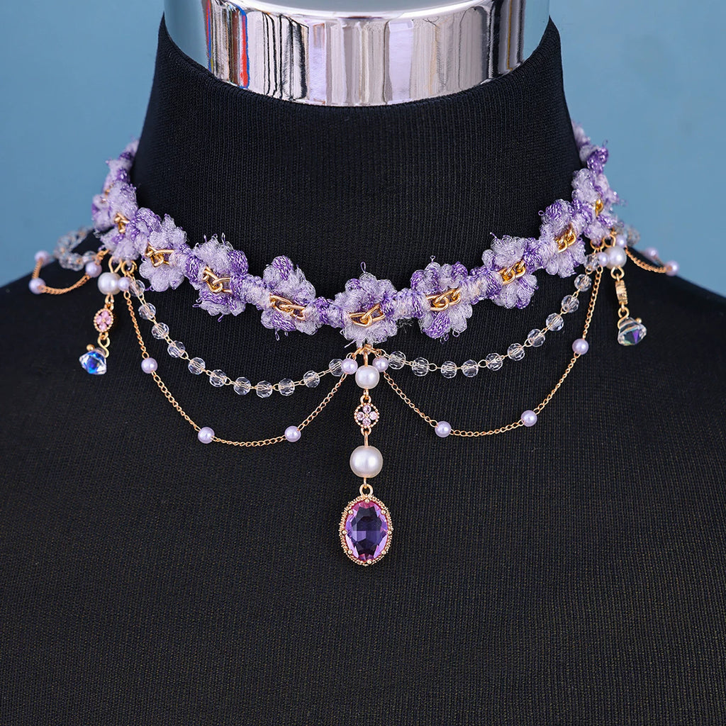 Layered Purple Rococo Tassel Choker and Bracelet Bazaare Mart Tassel Choker and Bracelet