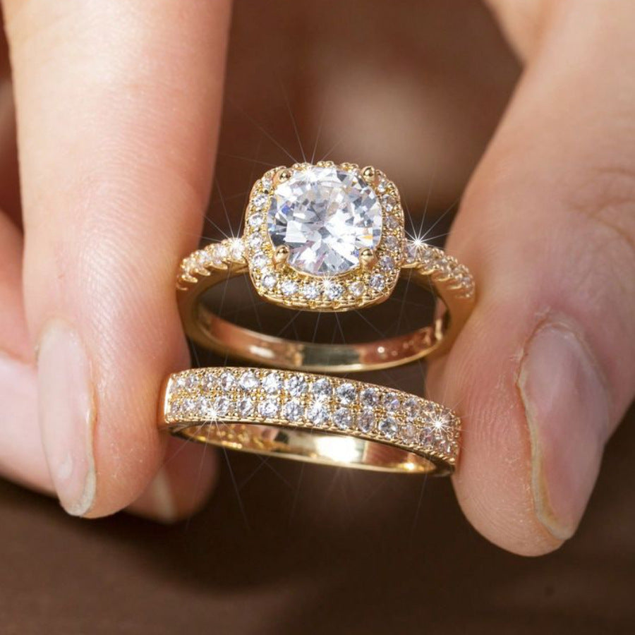 Zircon Solitaire and Wedding Band Ring Set