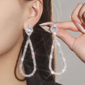 Exaggerated Rhinestone Teardrop Dangle Earrings Silver Bazaare Mart Rhinestone Hoop Earrings