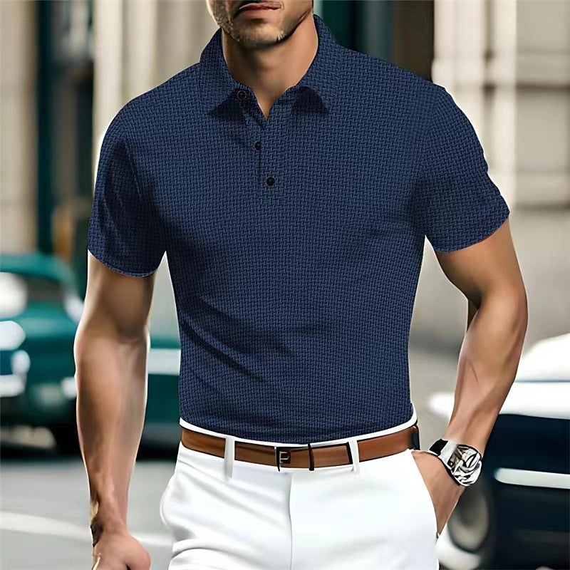 Navy Ice Silk Solid Color Polo Shirt