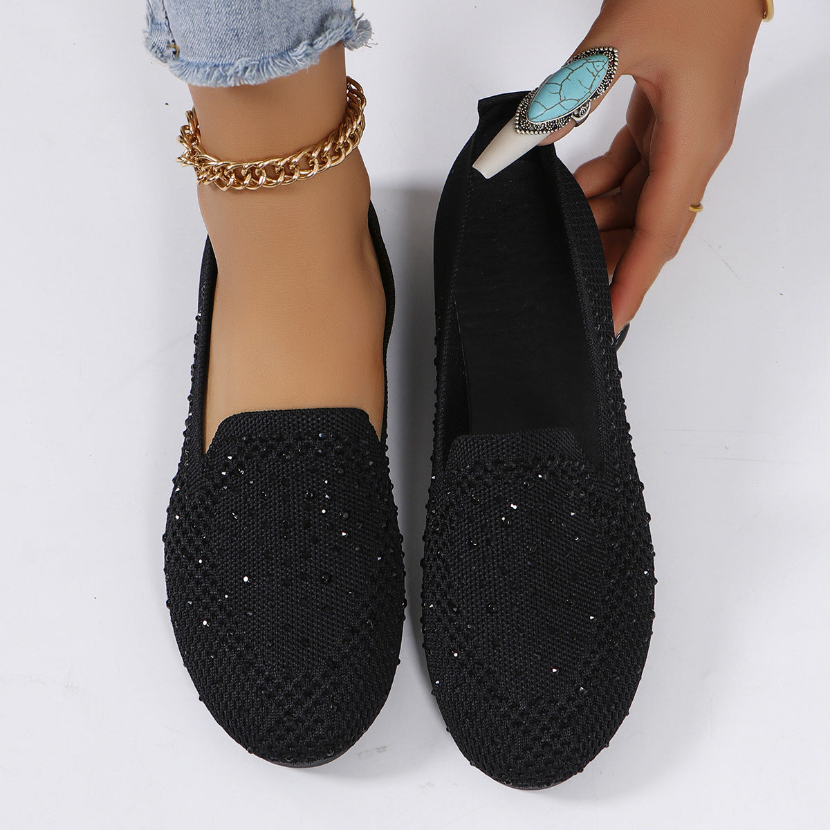Sparkly Mesh Slip On Flats