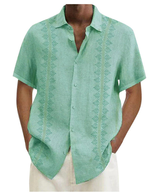 Polyester Print Men's Short Sleeve Button Up Shirt