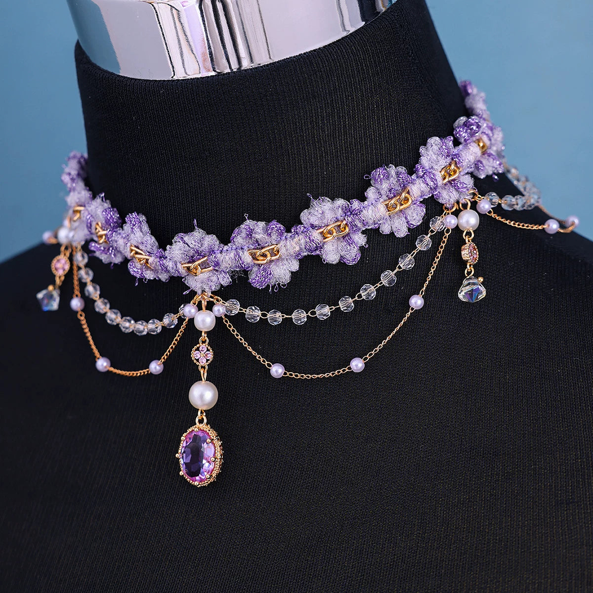 Layered Purple Rococo Tassel Choker and Bracelet Bazaare Mart Tassel Choker and Bracelet