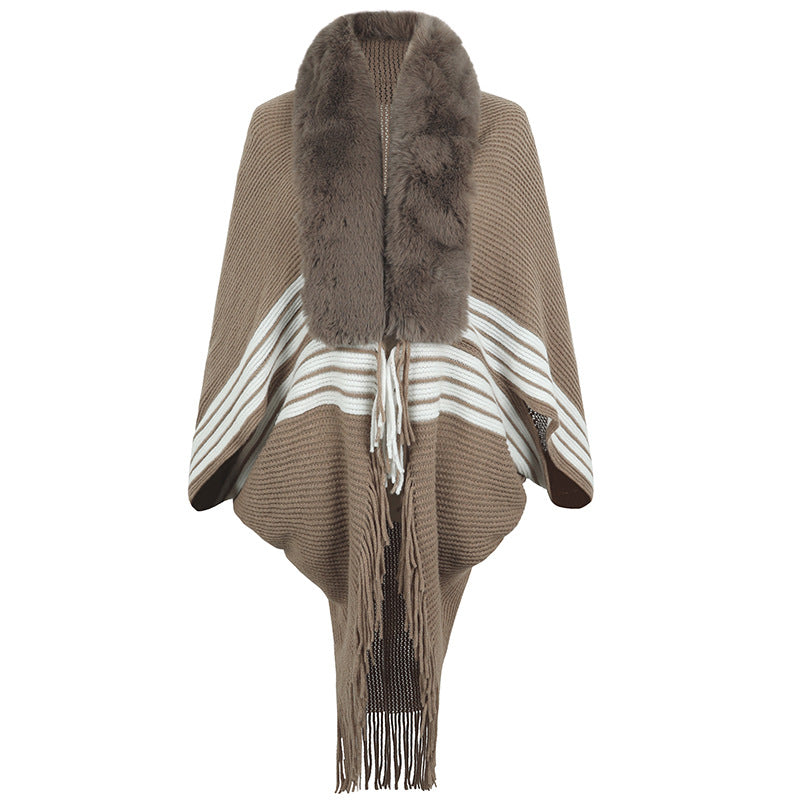 Women's Striped Fur Collar Sweater - Bazaare Mart