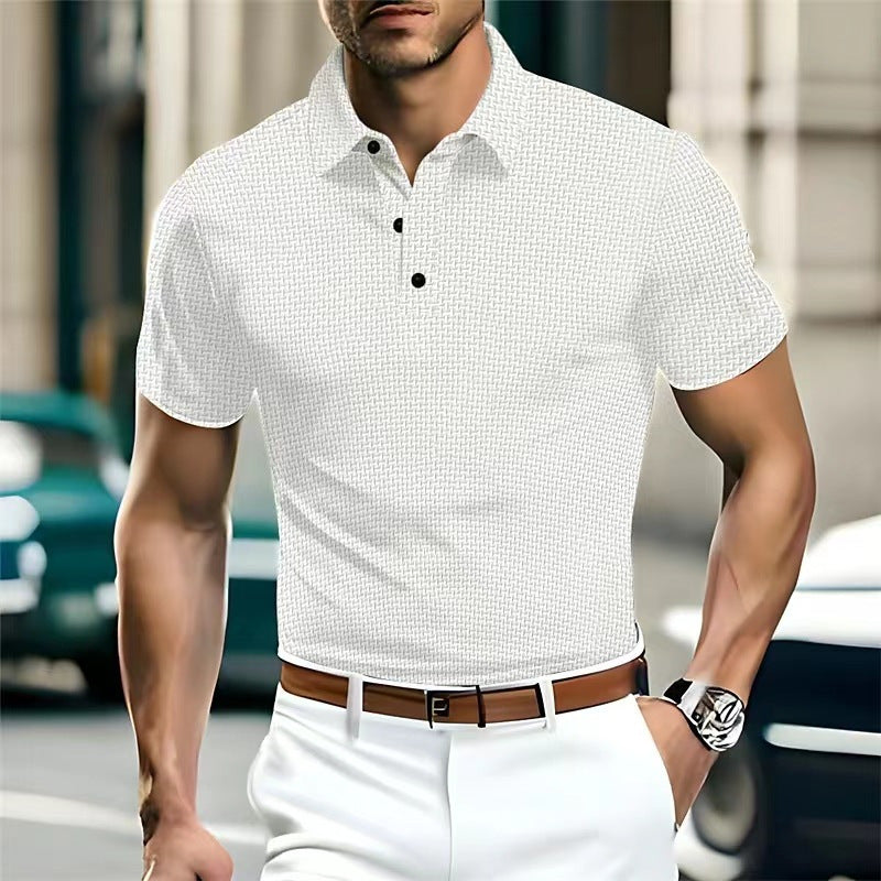 White Ice Silk Solid Color Polo Shirt