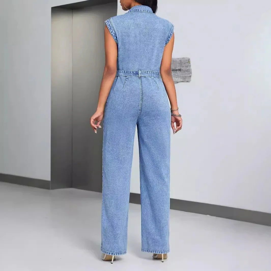 Sleeveless Denim Tie Waist Jumpsuit Bazaare Mart Denim Overalls