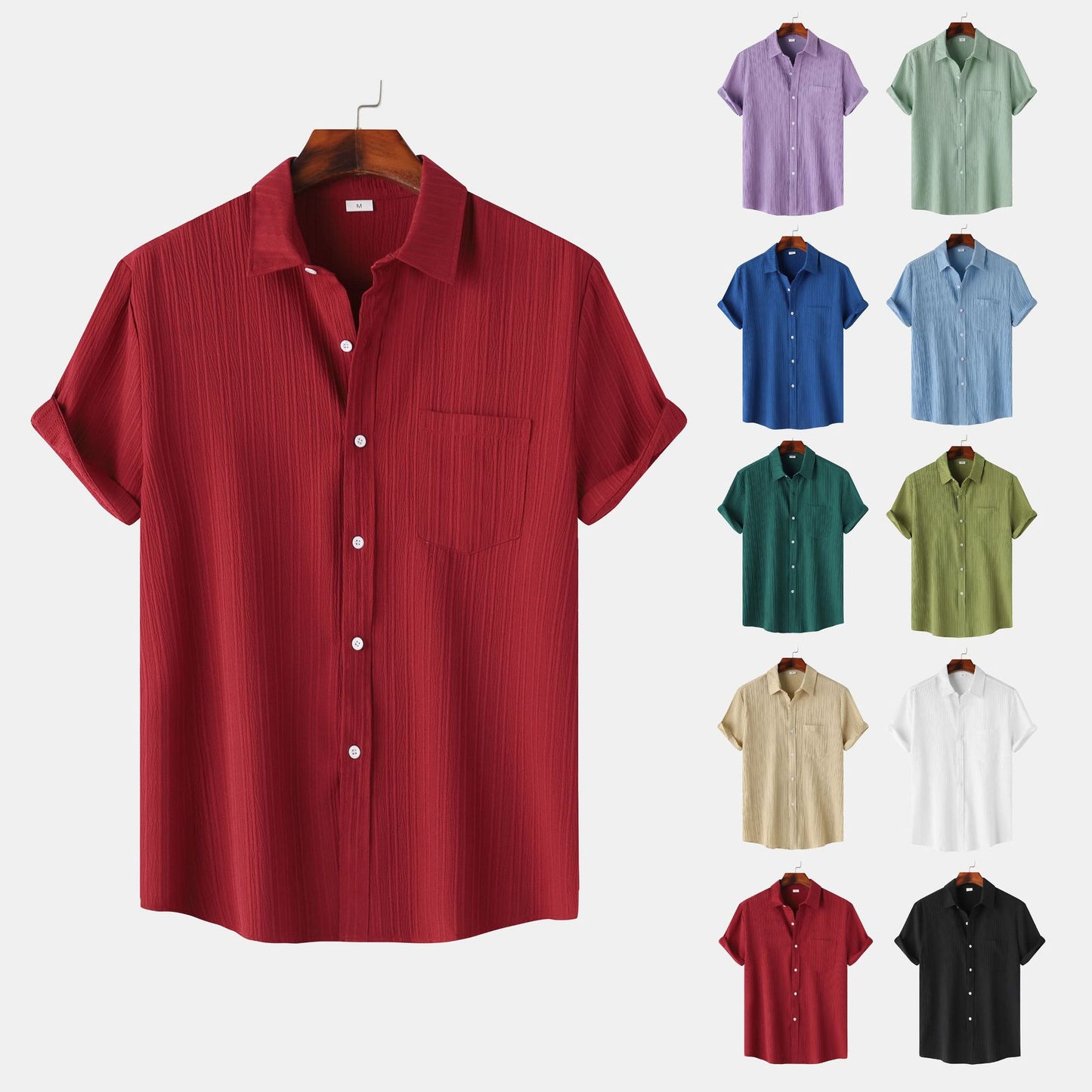 Men's Solid Color Polo Collar Short Sleeve Shirt