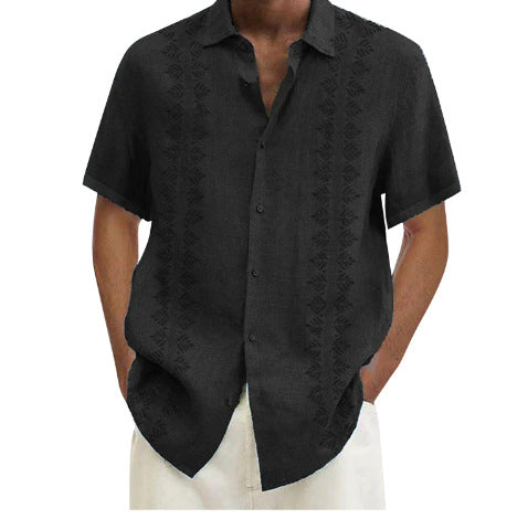 Polyester Print Men's Short Sleeve Button Up Shirt