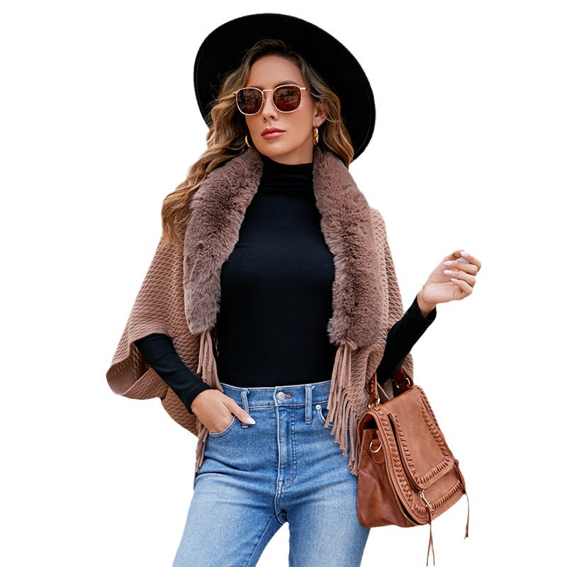 Fur Collar Knitted Fringe Sweater