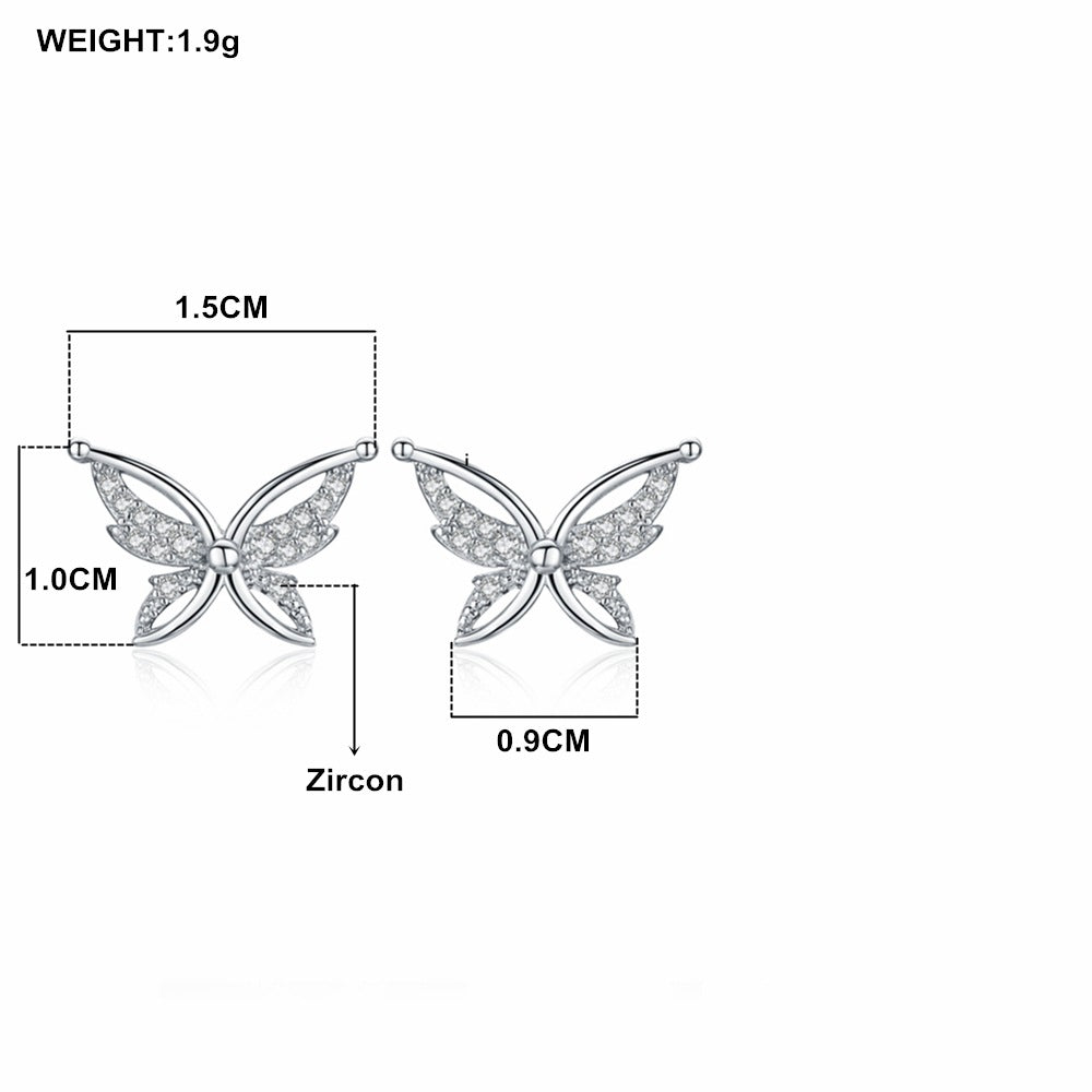 Silver Rhinestone Butterfly Earrings