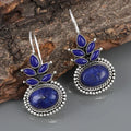 Retro Oval Leaf Pattern Purple Stone Earrings Silver Bazaare Mart Purple Retro Drop Earrings