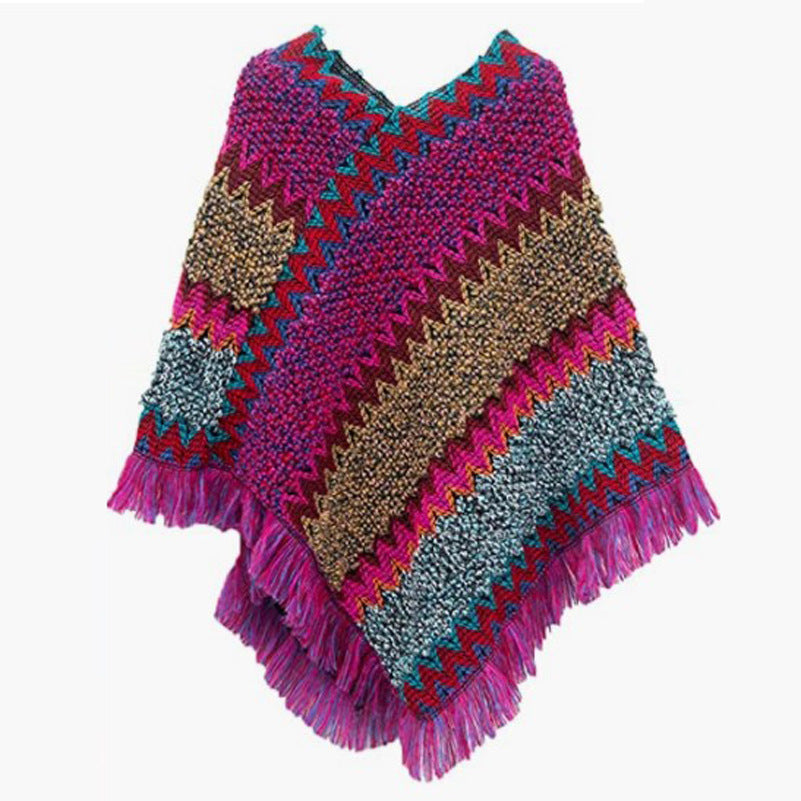 Women's Retro Ethnic Magenta Hedge Shawl