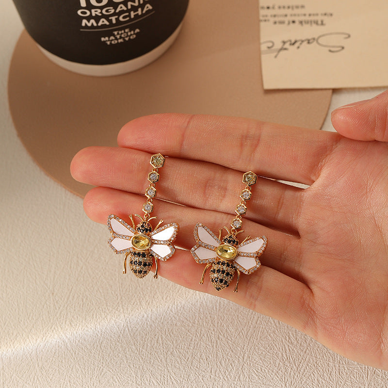 Jeweled Honey Bee Dangle Earrings
