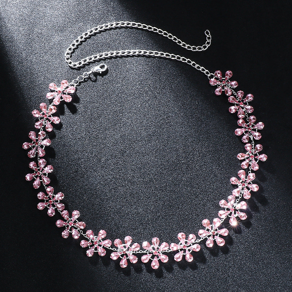 Rhinestone Clavicle Flower Necklace