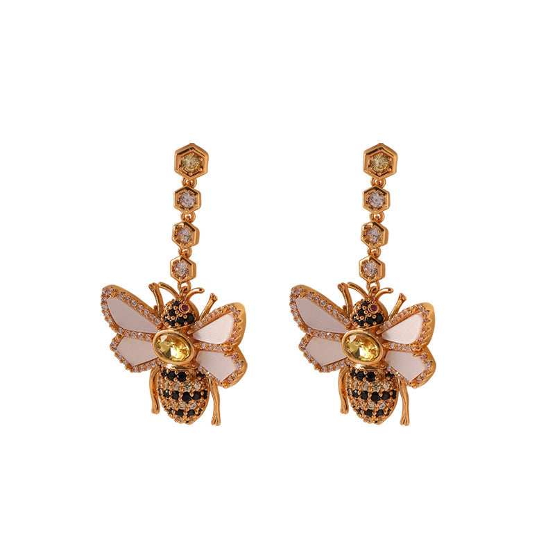 Jeweled Honey Bee Dangle Earrings