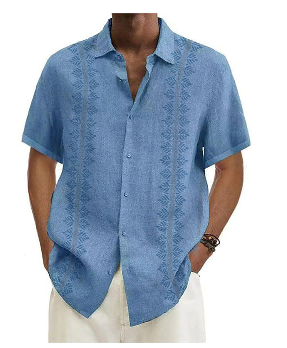 Polyester Print Men's Short Sleeve Button Up Shirt