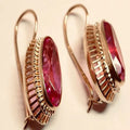 Red Gem Keel Ear Clip Earrings Golden Pair Bazaare Mart Oblong Drop Earrings