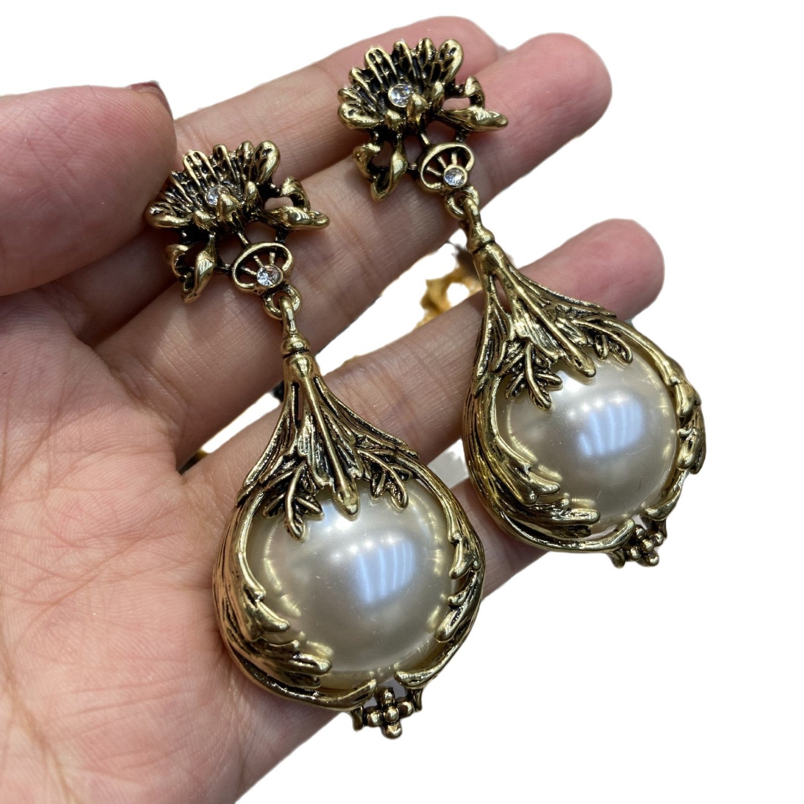 Mid-ancient Vintage Baroque Pearl Rose Earrings