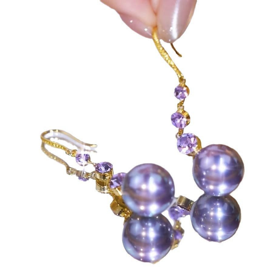 Purple Pearl Rhinestone Dangle Earrings