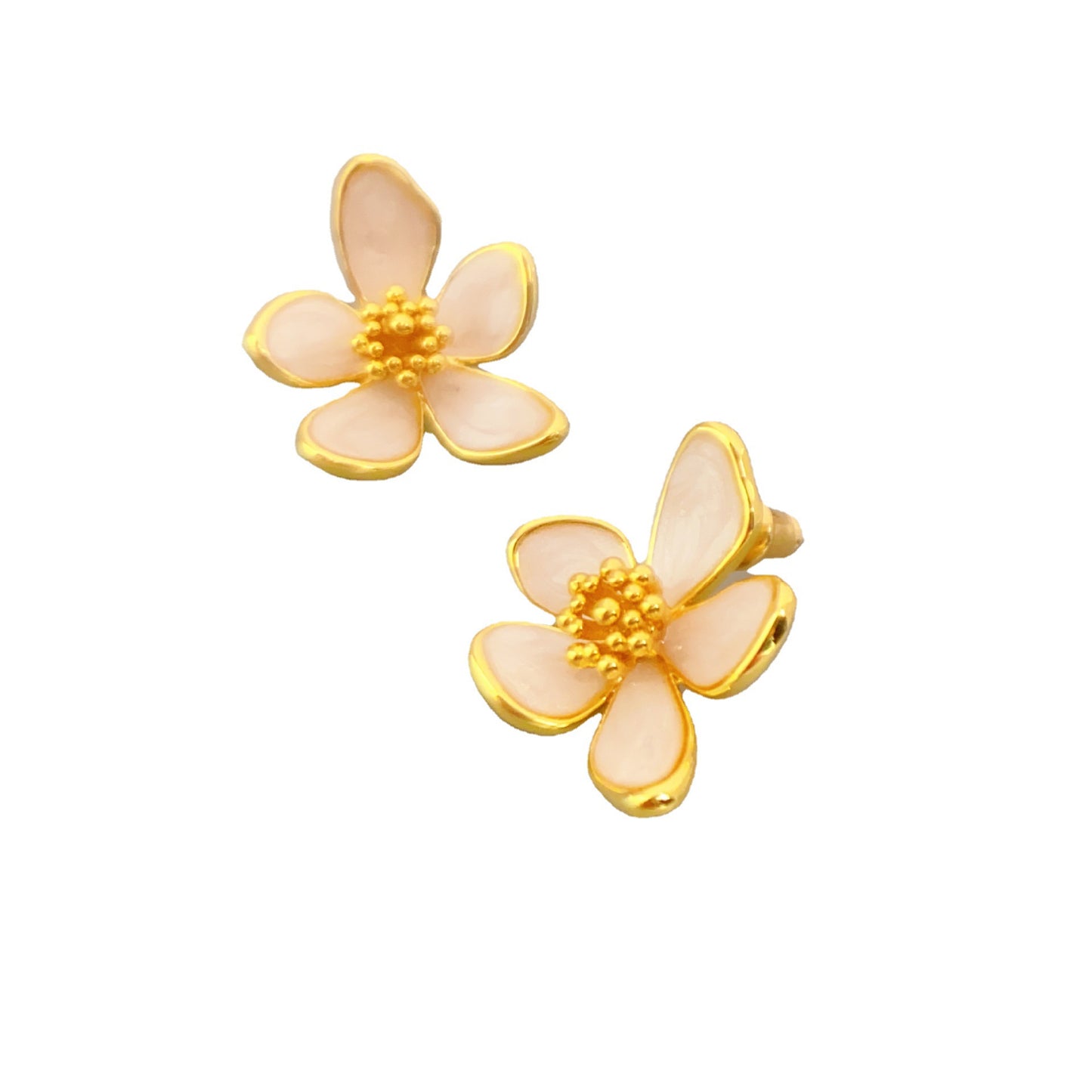 White and Gold Plated Flower Ear Studs For Women