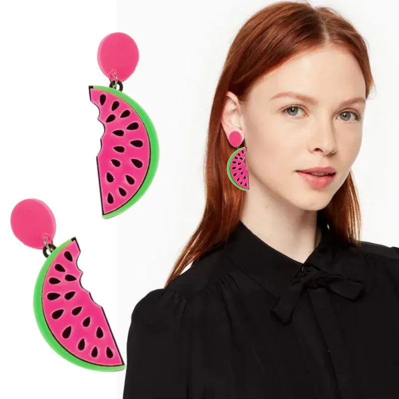 Acrylic Fruit Vegetable Earrings Half Watermelon H215 Bazaare Mart Fruit Earrings