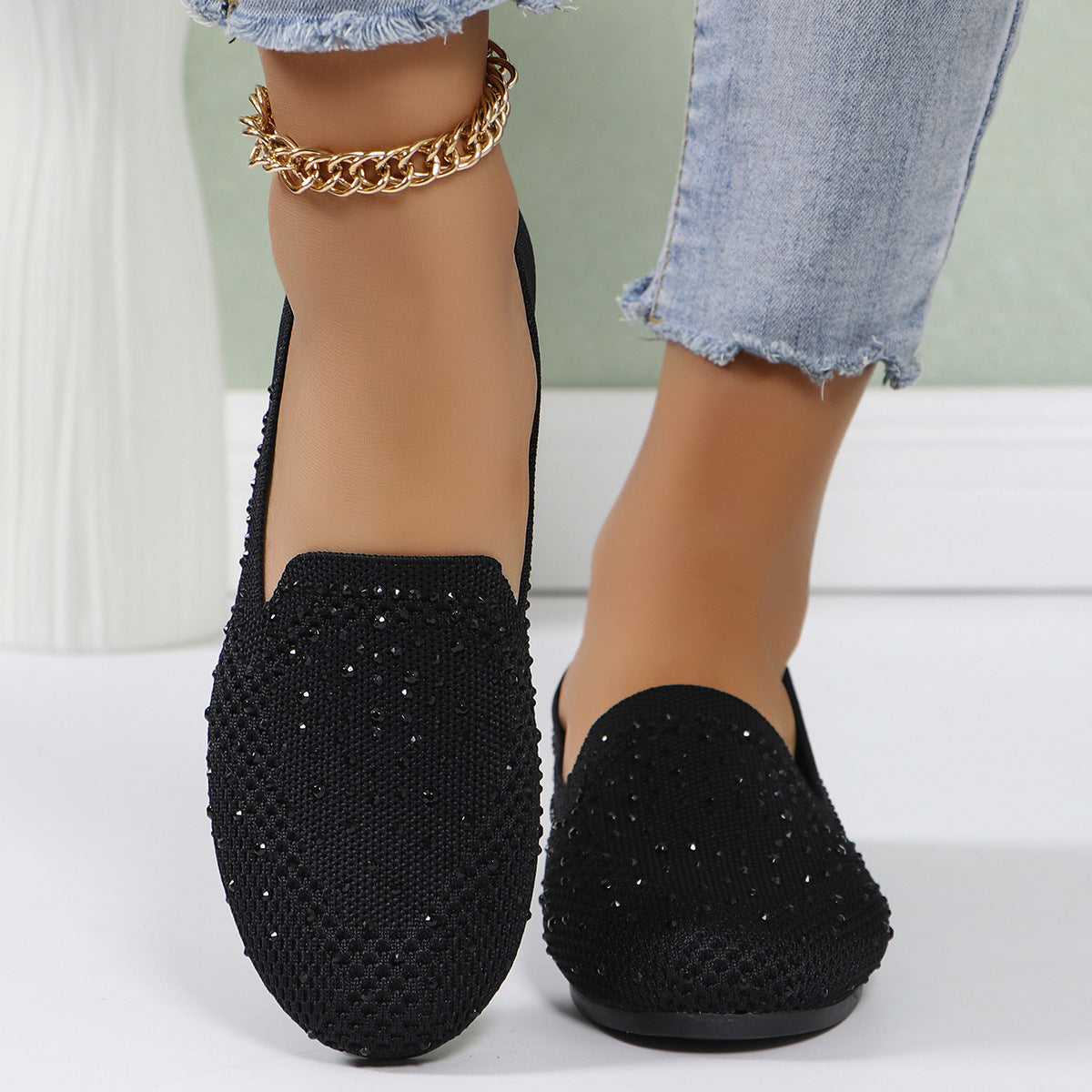 Sparkly Mesh Slip On Flats