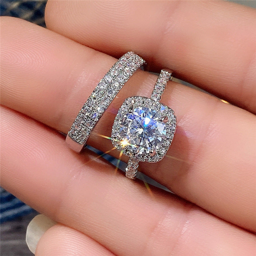 Zircon Solitaire and Wedding Band Ring Set