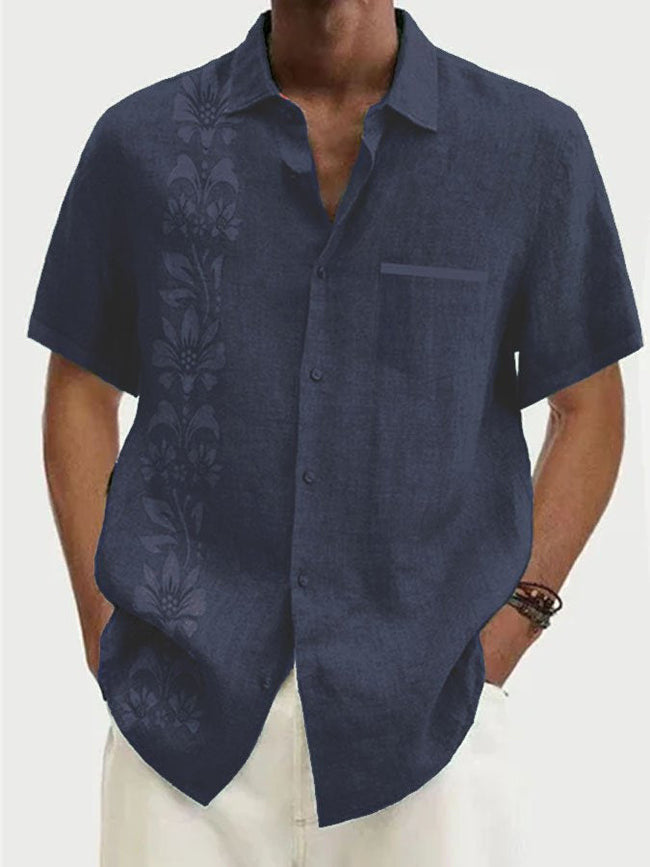 Polyester Print Men's Short Sleeve Button Up Shirt