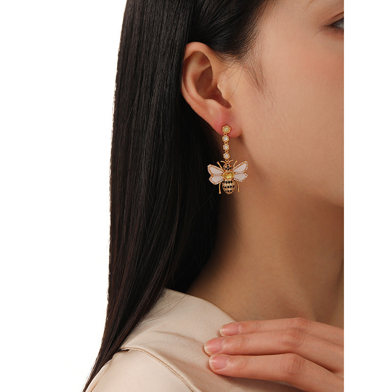 Jeweled Honey Bee Dangle Earrings