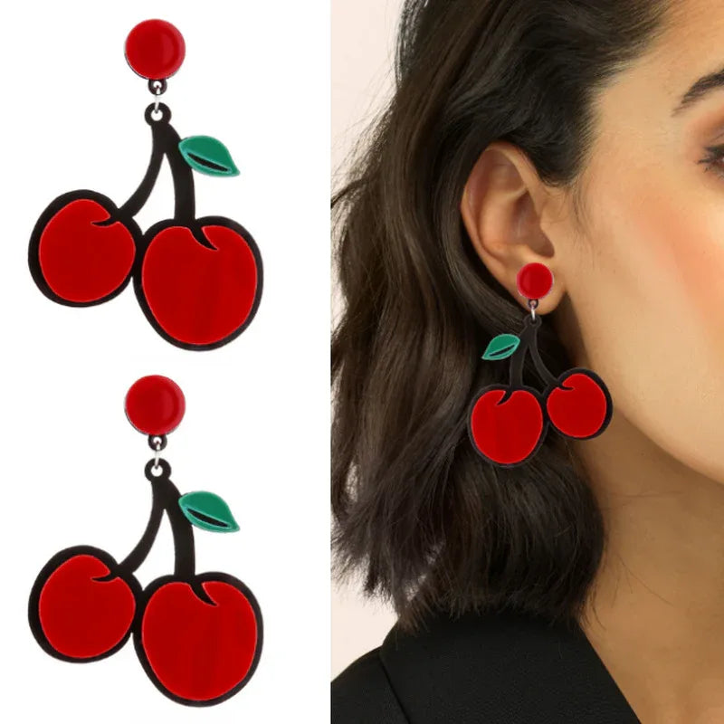 Acrylic Fruit Vegetable Earrings Cherry P68 Bazaare Mart Fruit Earrings