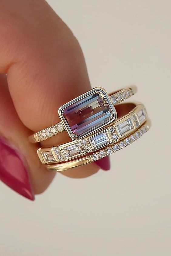 Gold Rhinestone 3 pc Set Ring