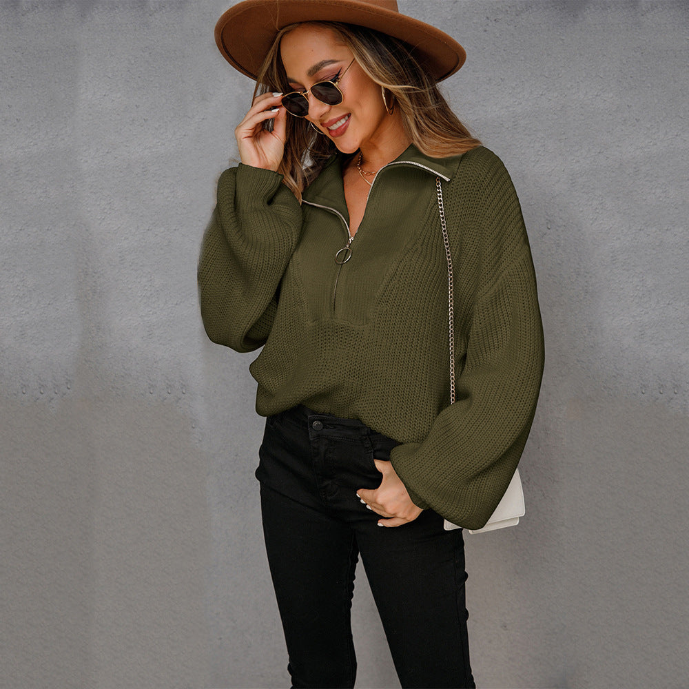 Ladies Drop Shoulder Half Zip Pullover Sweater